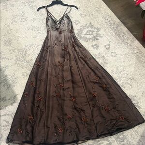 Chic Embroidered Brown Long Dress